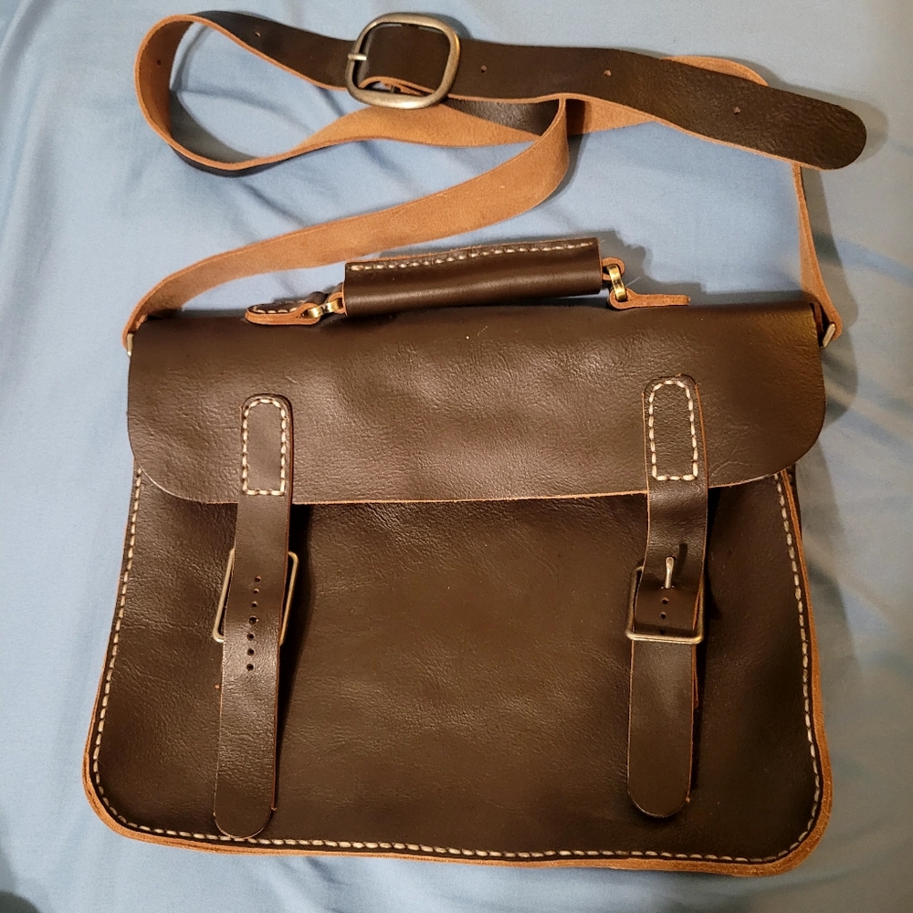 Hand Crafted One Of a Kind Brown Leather Messenger Bag